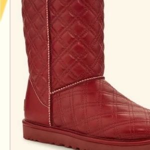 UGG CLASSIC GENUINE LEATHER QUILTED DEEP RED BOOTS